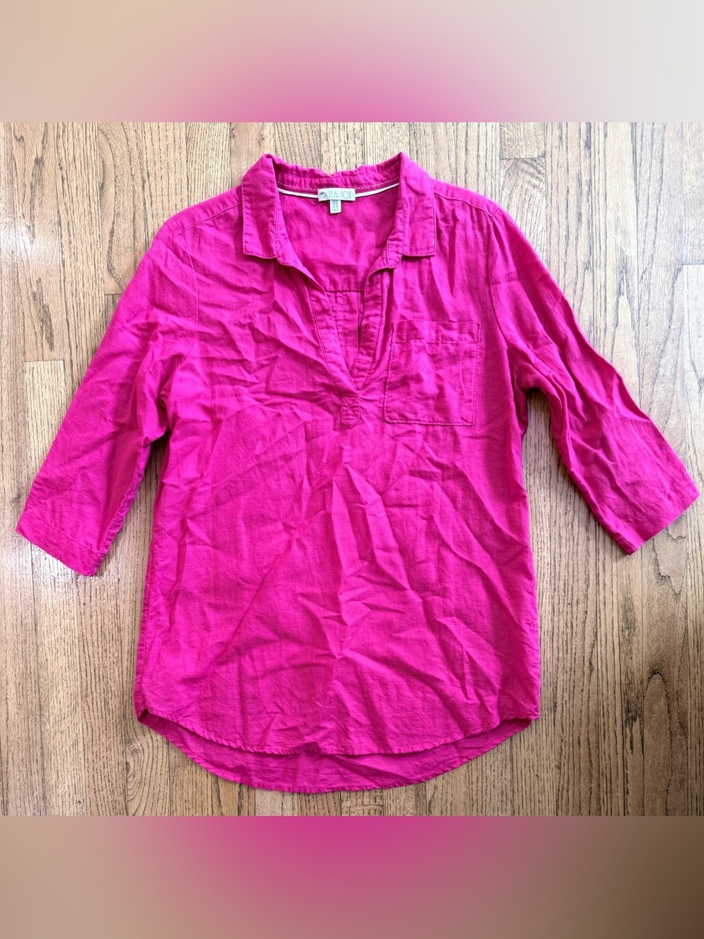 Lila Rose Fuchsia Linen Blend Popover Tunic Blouse Women’s Medium - Picture 1 of 4